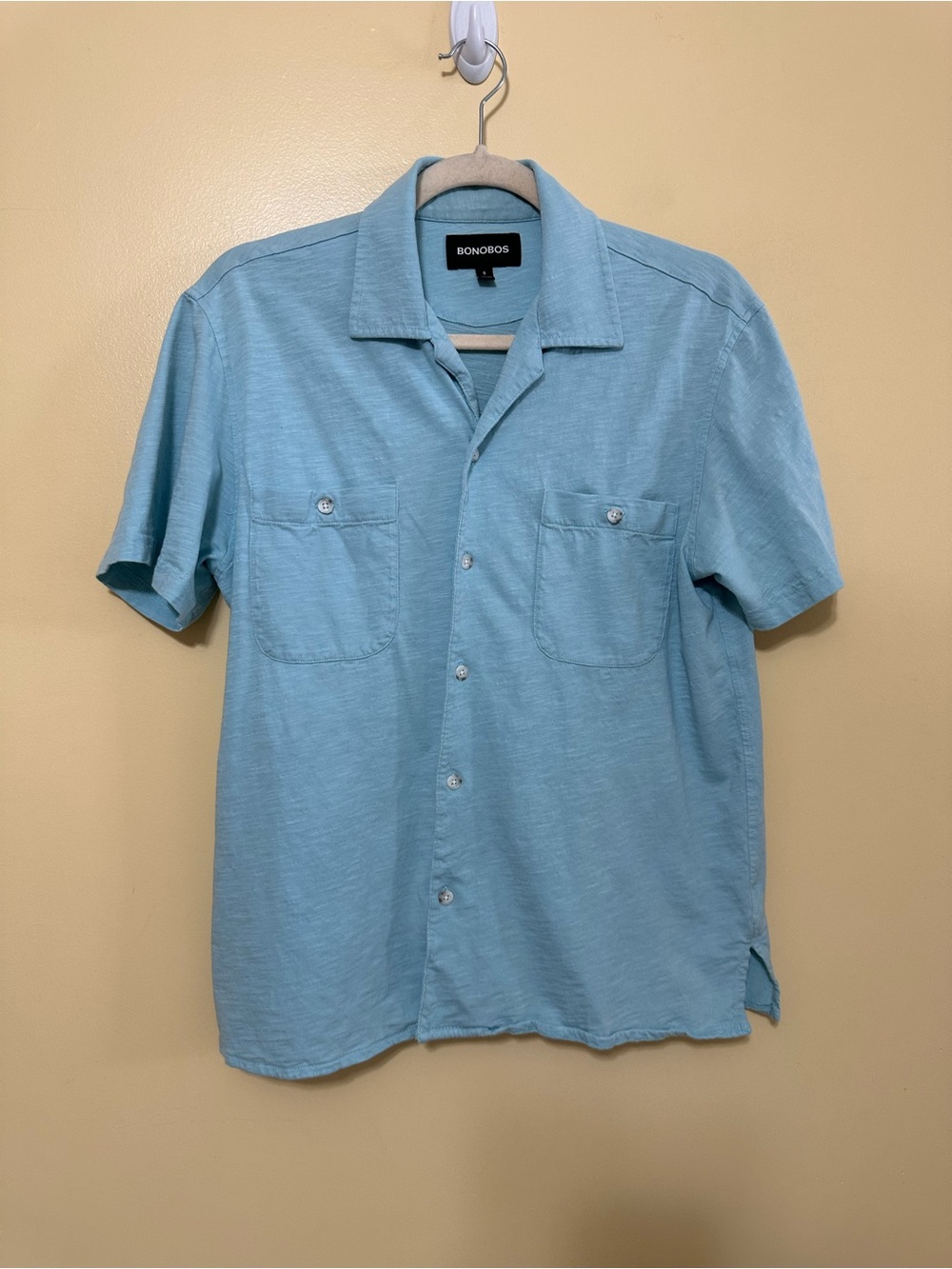 Bonobos Garment Dyed Solid Hawaiian Button Up Mens S Sky Blue